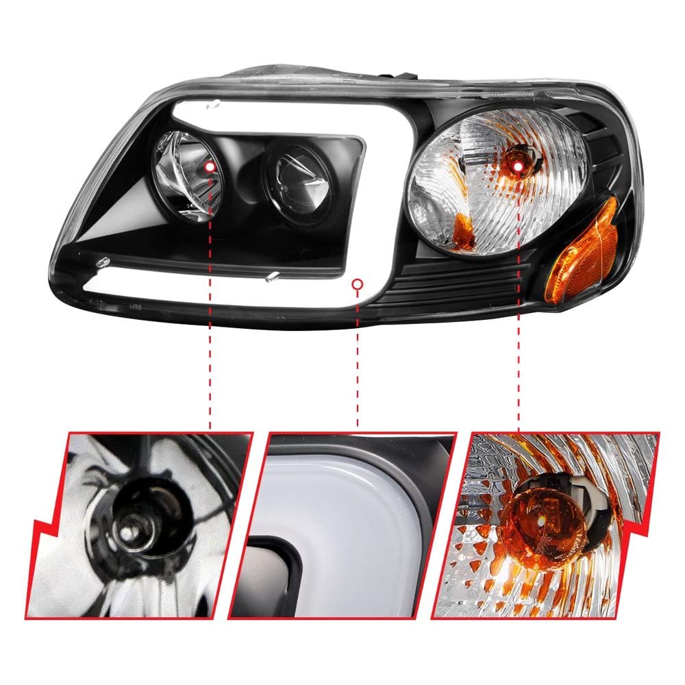 1997-2003 Ford F-150 ANZO (111503) Projector Headlights w/Light Bar Black Housing