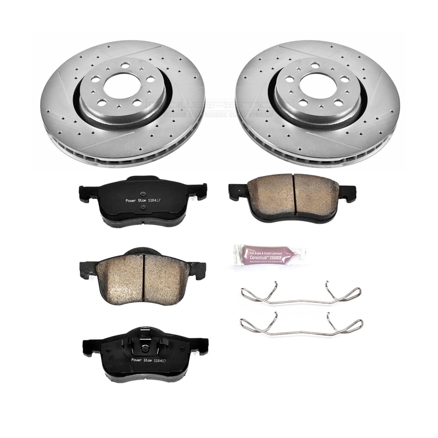 Power Stop K5193 Z23 Carbon Fiber Brake Pads with Drilled & Slotted Brake Rotors Kit For Volvo S60 2001-2009, Volvo S80 1999-2006, Volvo V70 2001-2007 [Model Specific]