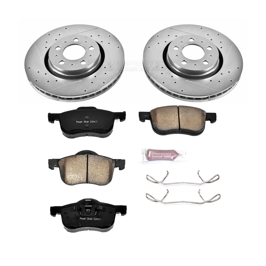 Power Stop K5193 Z23 Carbon Fiber Brake Pads with Drilled & Slotted Brake Rotors Kit For Volvo S60 2001-2009, Volvo S80 1999-2006, Volvo V70 2001-2007 [Model Specific]
