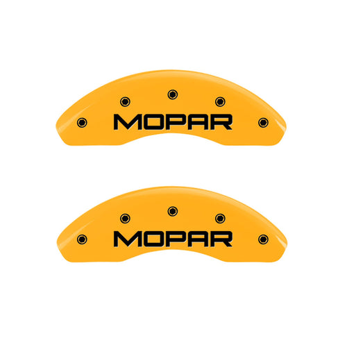 Caliper Covers MGP 42016SMOPYL, Set of 4 (Yellow Engraved Front and Rear: Mopar Powder Coat Finish Black Characters)