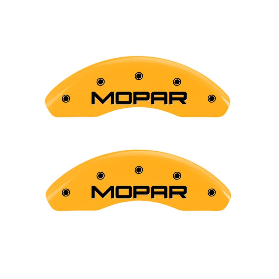 MGP Caliper Covers Yellow 32014SMOPYL Front and Rear Powder Coat Finish Black Character Caliper Cover, Set of 4 (Mopar)