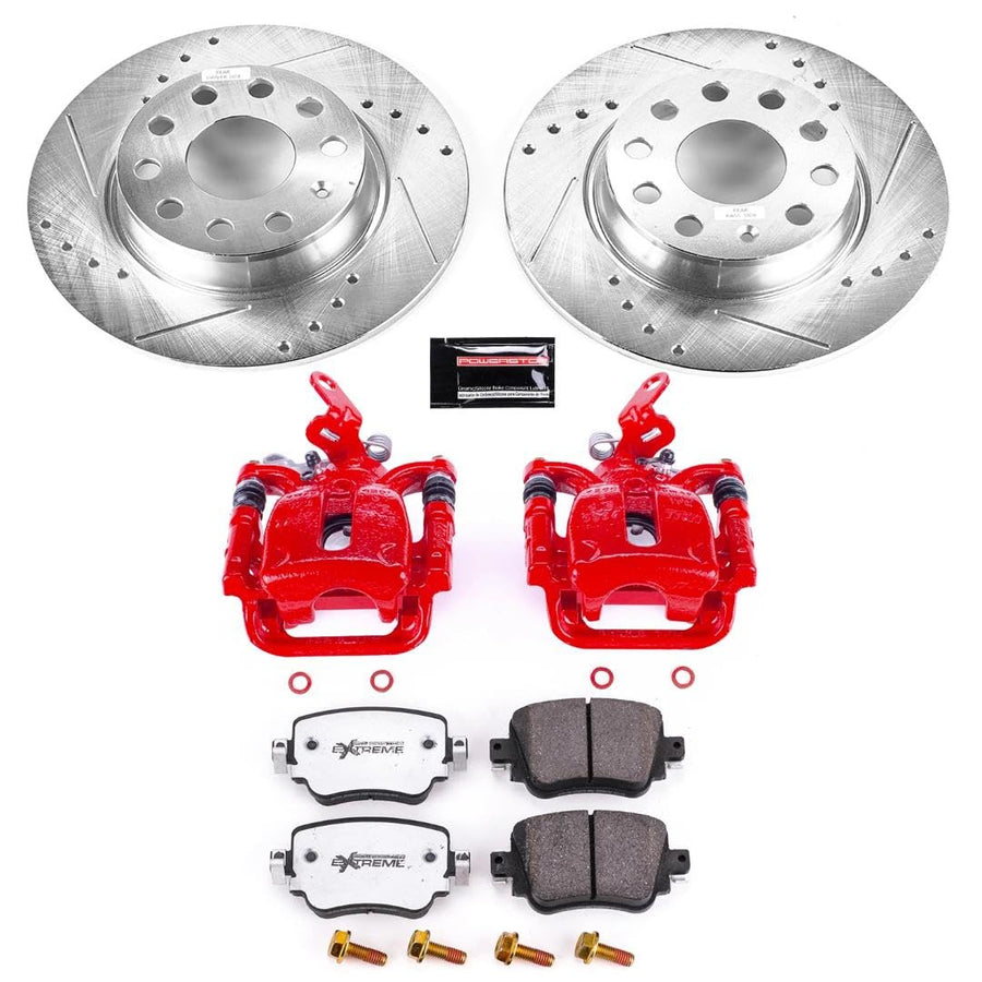 Power Stop Z26 KC7053-26 Rear Caliper Kit-Drilled/Slotted Rotors, Carbon Ceramic Brake Pads & Calipers For VW GTI, VW Golf, VW Golf Alltrack, VW Golf SportWagen, VW Passat [Model Specific]