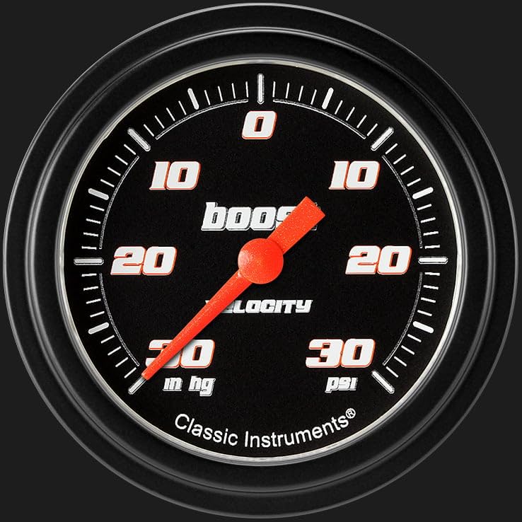Velocity Classic Instruments Black 2 5/8" Boost Vacuum Gauge Electric VS341BBLF