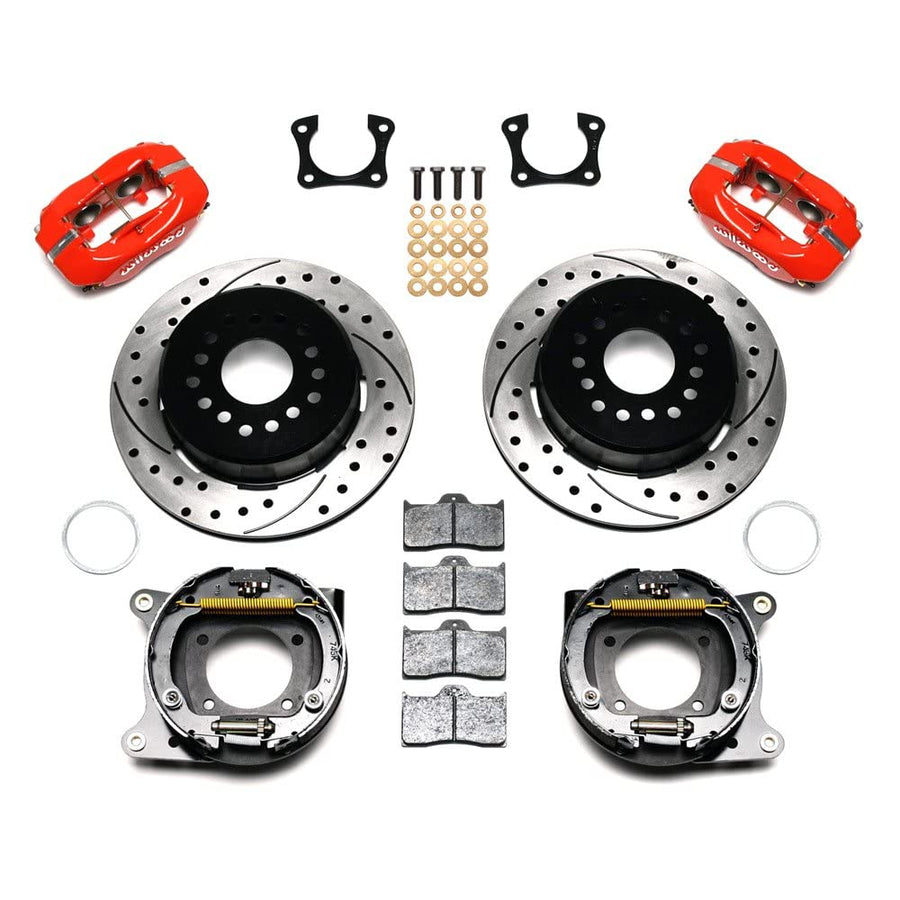 FDL P/S Park Brake Kit WILWOOD 140-7147-DR, Drilled, Red 58-64 Olds/Pontiac Ends