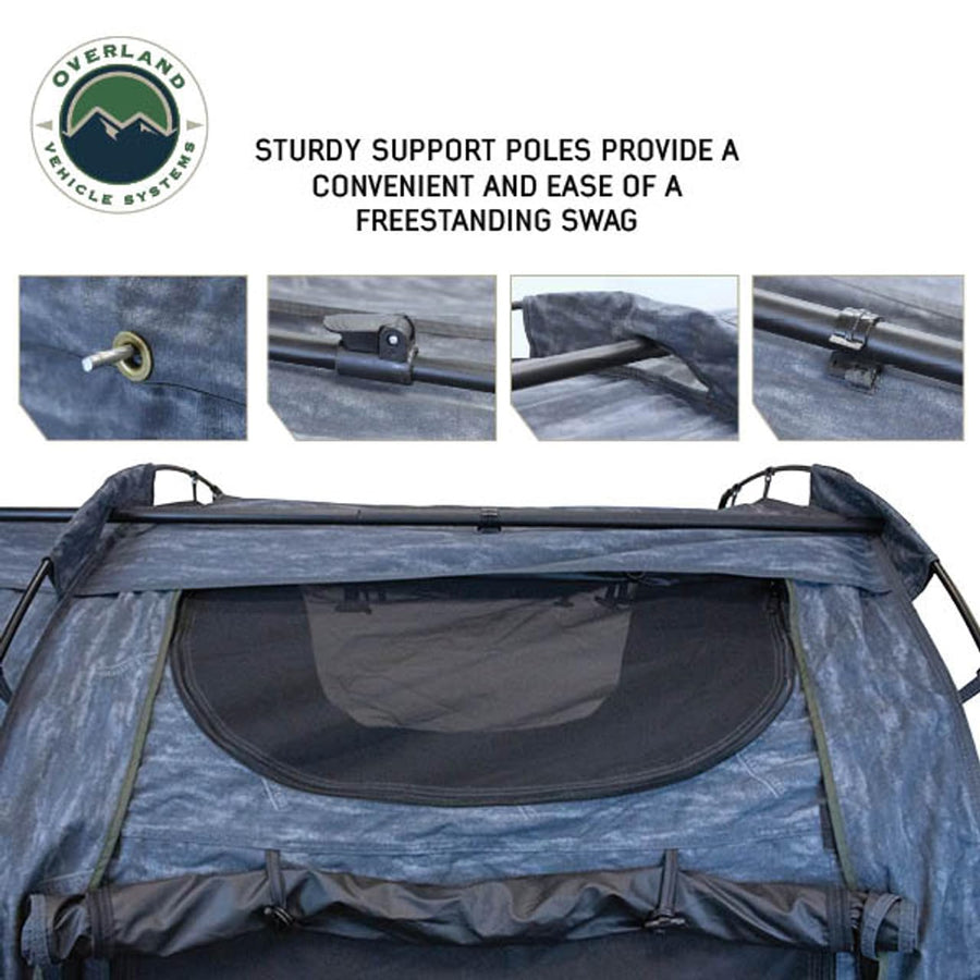 Khumbu 2 Overland Vehicle Systems XD Swag Ground Tent, Grey Body and Black Rainfly - with Internal LED Lighting - Interior Black Out Technology - 320G Rip Stop Material - Mattress Included