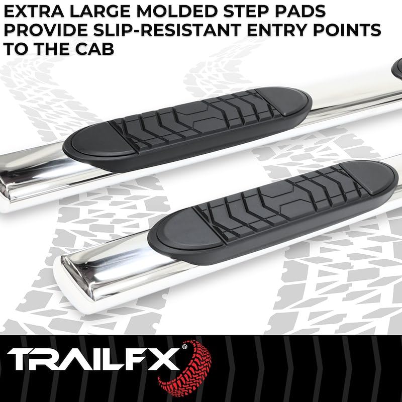 Nerf Bar TrailFX Fits Ford F-250 Super Duty Crew Cab 1999-2016 5-Inch Oval Straight Polished Stainless Steel with Slip-Resistant Step Pads Rocker Panel Mount Set of 2 Running Boards A7015S TrailFX