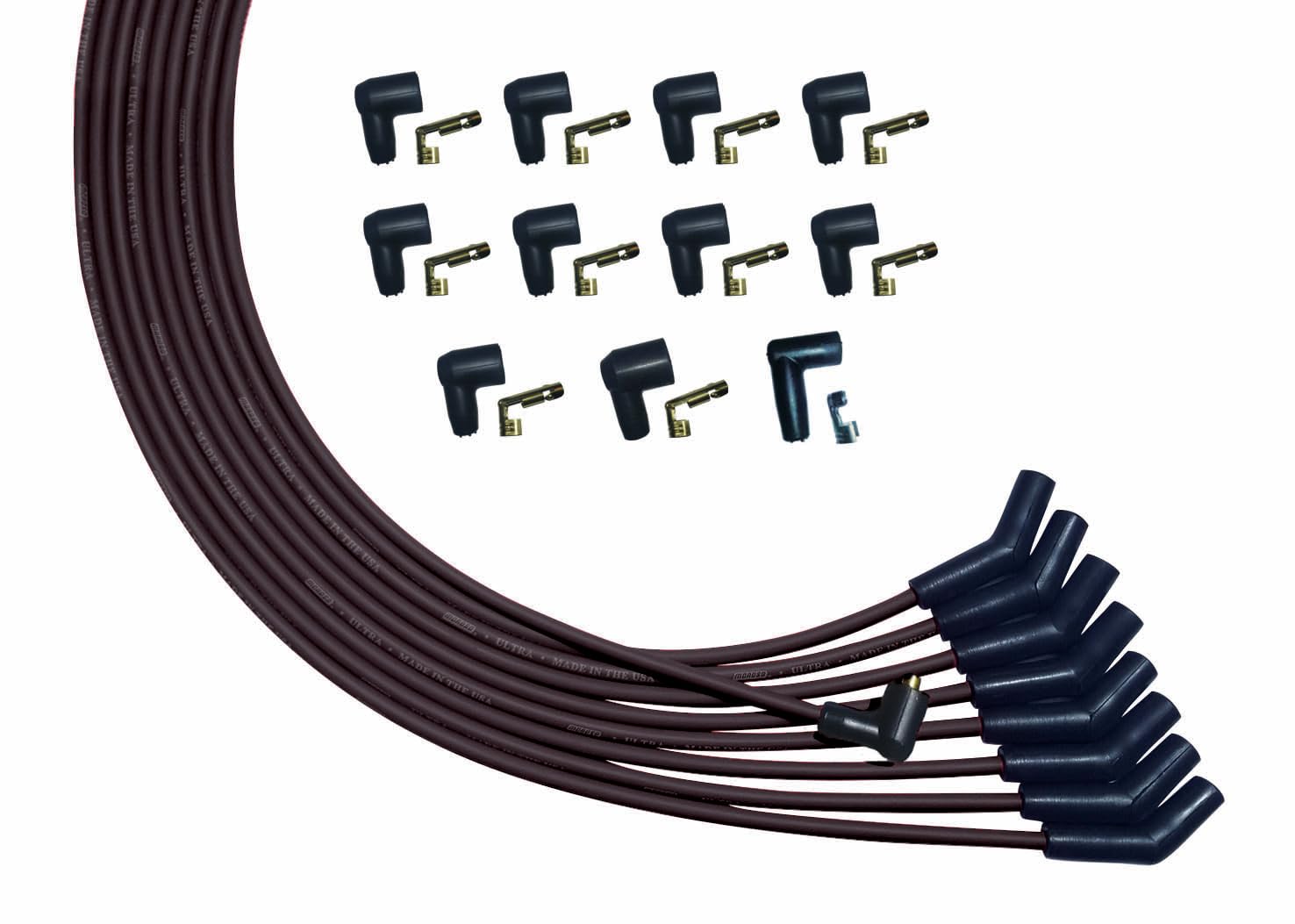 Ultra Series Moroso Universal V8 Black Spark Plug Wires, 135 Degree Plug Ends, Non HEI Distributor