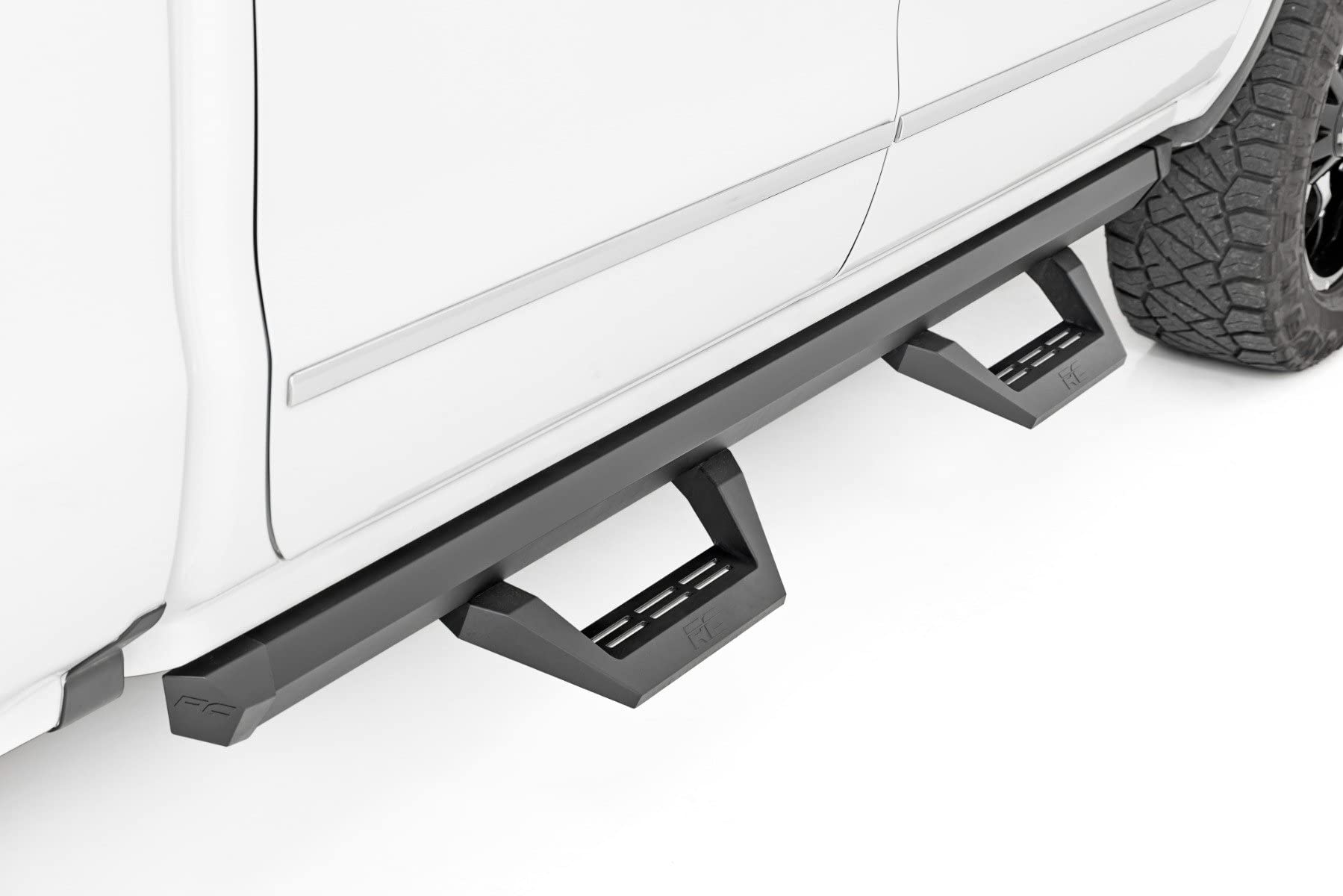 Rough Country Adjustable SRX2 Aluminum Steps for Chevy Silverado GMC Sierra 1500/2500HD/3500HD (2007-2018) Crew Cab - Modular Running Boards with Slide-Adjust Steps