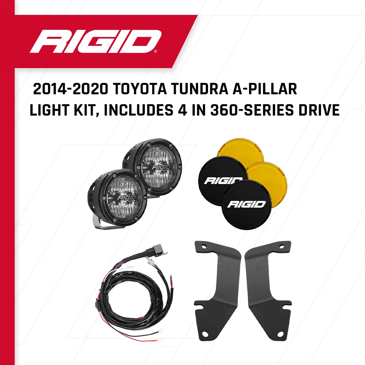 A-Pillar Light Kit RIGID INDUSTRIES, Fits the 2014-2020 Toyota Tundra – 4 inch 360 Series Drive Lights