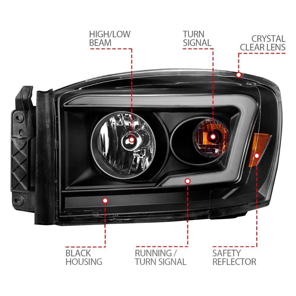 06-09 Dodge RAM 1500/2500/3500 ANZO USA Aridex Headlights Black Housing/Clear Lens (w/Switchback Light Bars) (111526)