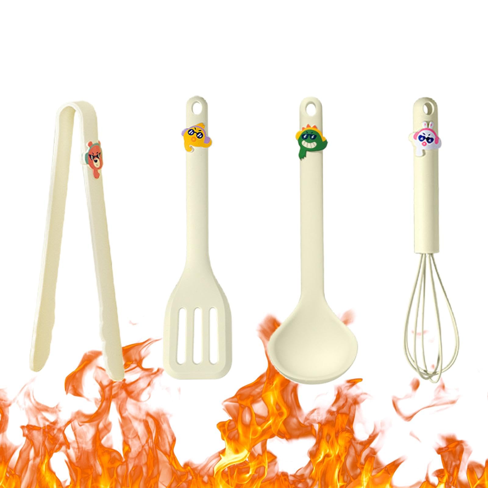 4 Pieces Silicone Kitchen Utensil Set, Non-Stick Heat Resistant Spatula with Whisk and Tongs, Kitchen Utensil Set for Frying