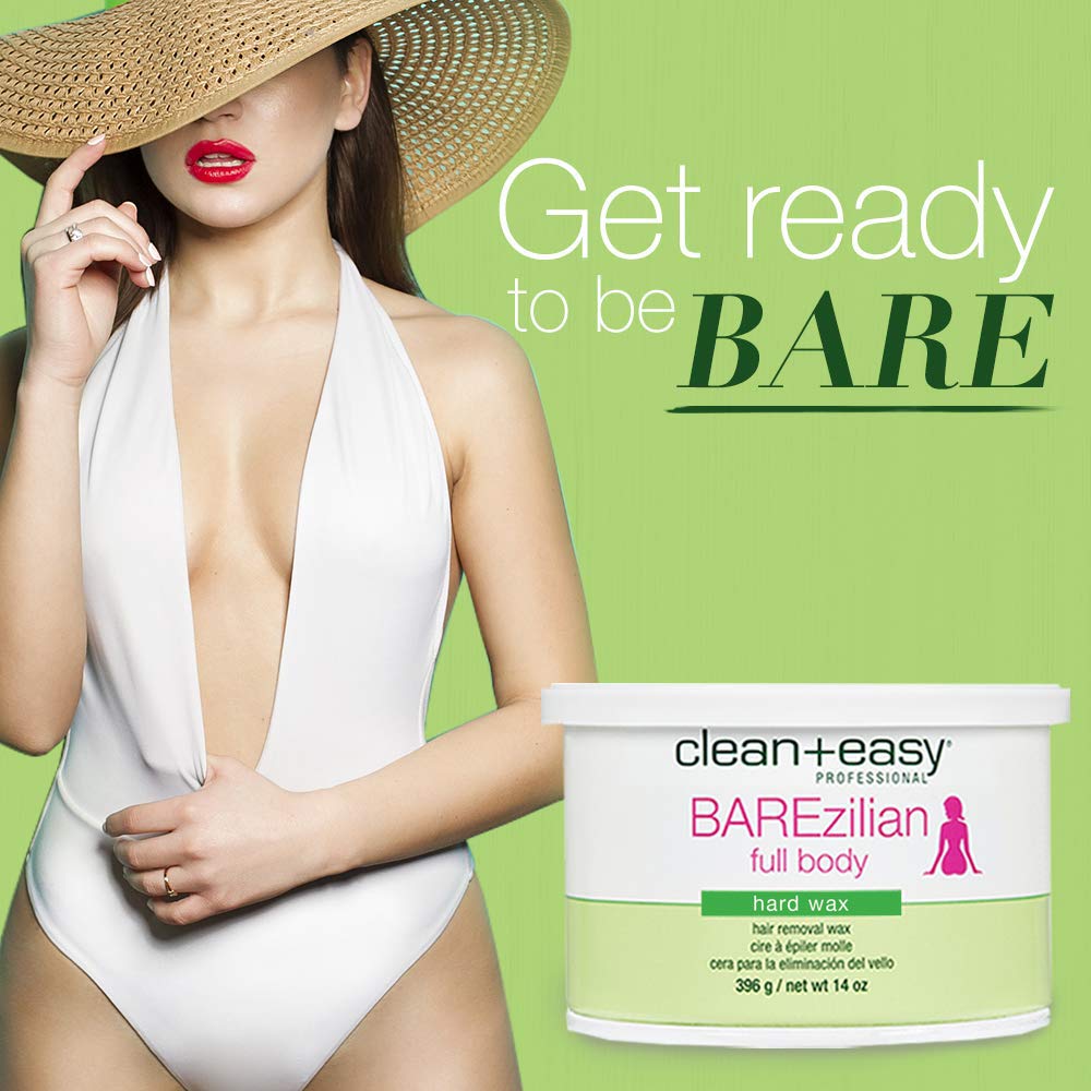 BAREzilian Clean + Easy Hard Wax, Non-Strip Hair Removal Depilatory Wax for Full Body, Bikini Brazilian Waxing, Great for Sensitive Skin - Ideal for Women and Men, 14 oz