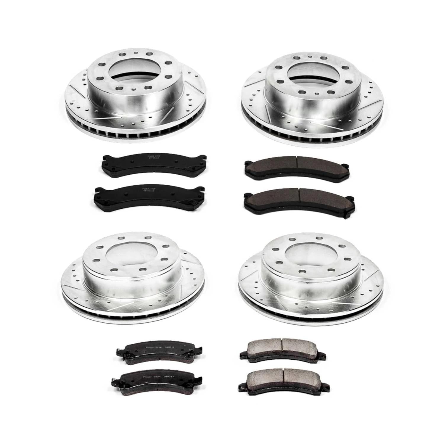 Power Stop K2072 Z23 Carbon Fiber Brake Pads Front and Rear with Drilled & Slotted Brake Rotors Kit For Chevrolet Express 3500 2003-2020 | GMC Savana 3500 2007-2020 [Vehicle Specific]