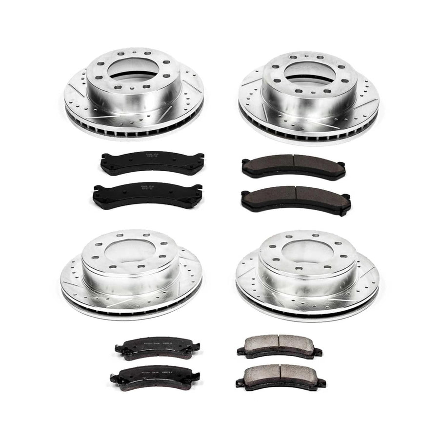 Power Stop K2072 Z23 Carbon Fiber Brake Pads Front and Rear with Drilled & Slotted Brake Rotors Kit For Chevrolet Express 3500 2003-2020 | GMC Savana 3500 2007-2020 [Vehicle Specific]