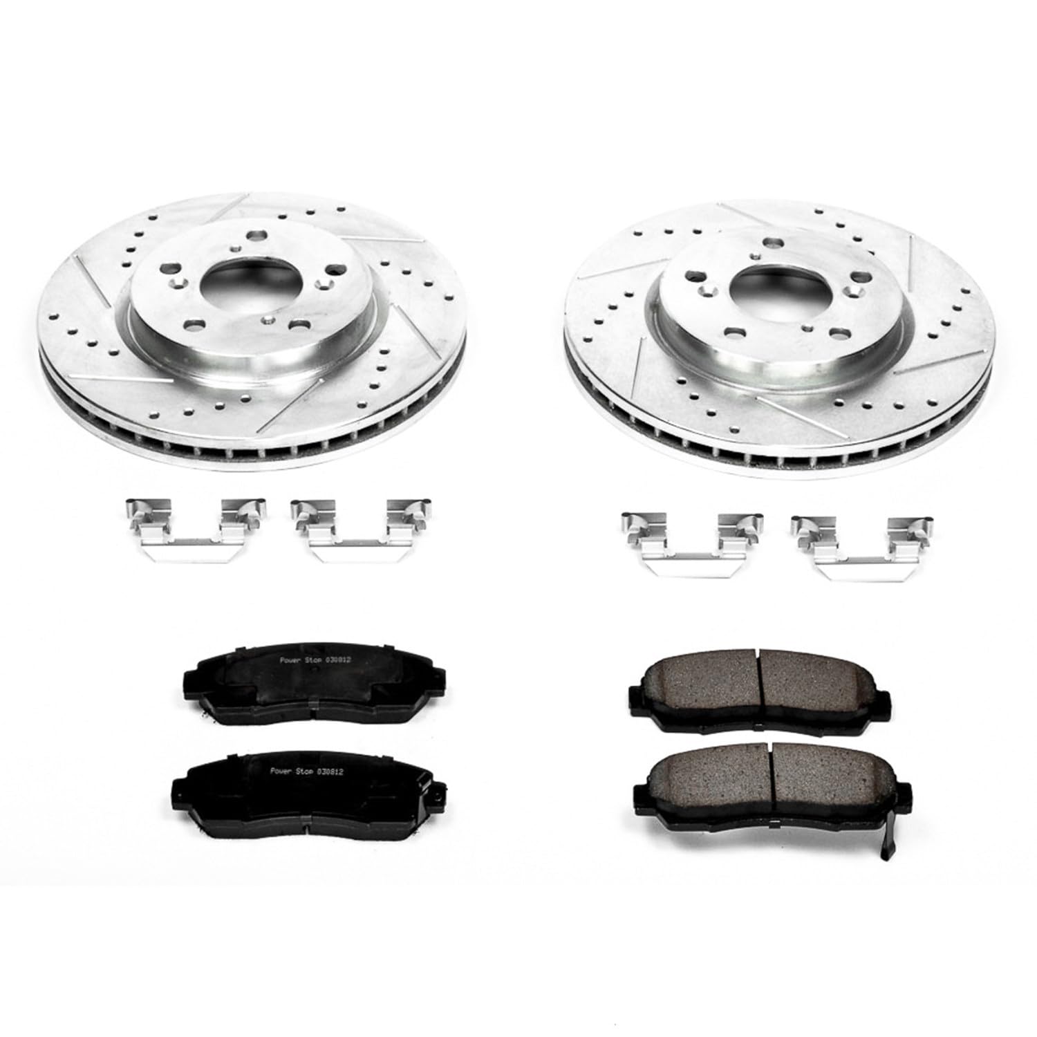 Power Stop K2435 Z23 Carbon Fiber Brake Pads with Drilled & Slotted Brake Rotors Kit For Honda Odyssey 2005-2010 [Model Specific]
