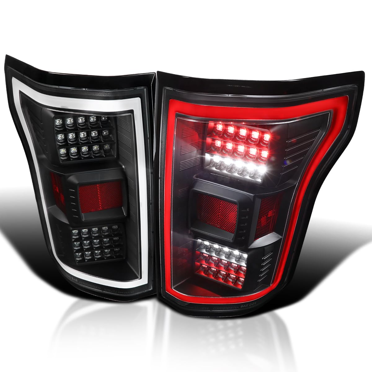 Black Tail Lights w/LED Bar SPEC-D TUNING Compatible with 2015-2017 Ford F-150, Left + Right Pair Assembly