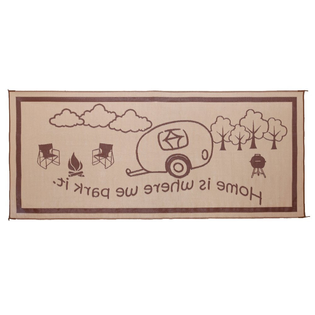 8-Feet x 18-Feet Stylish Camping Outdoor RV Home Patio Reversible Mat - Brown/Beige