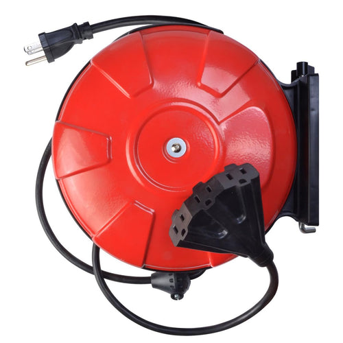 Southwire Retractable Medium Duty Extension Cord Reel - 3 Outlets - 14/3 SJTW Cord - Grounded Tri-Tap - Heavy Duty Steel Reel - Wall & Ceiling Mountable - UL Listed - Red & Black - 30 Feet