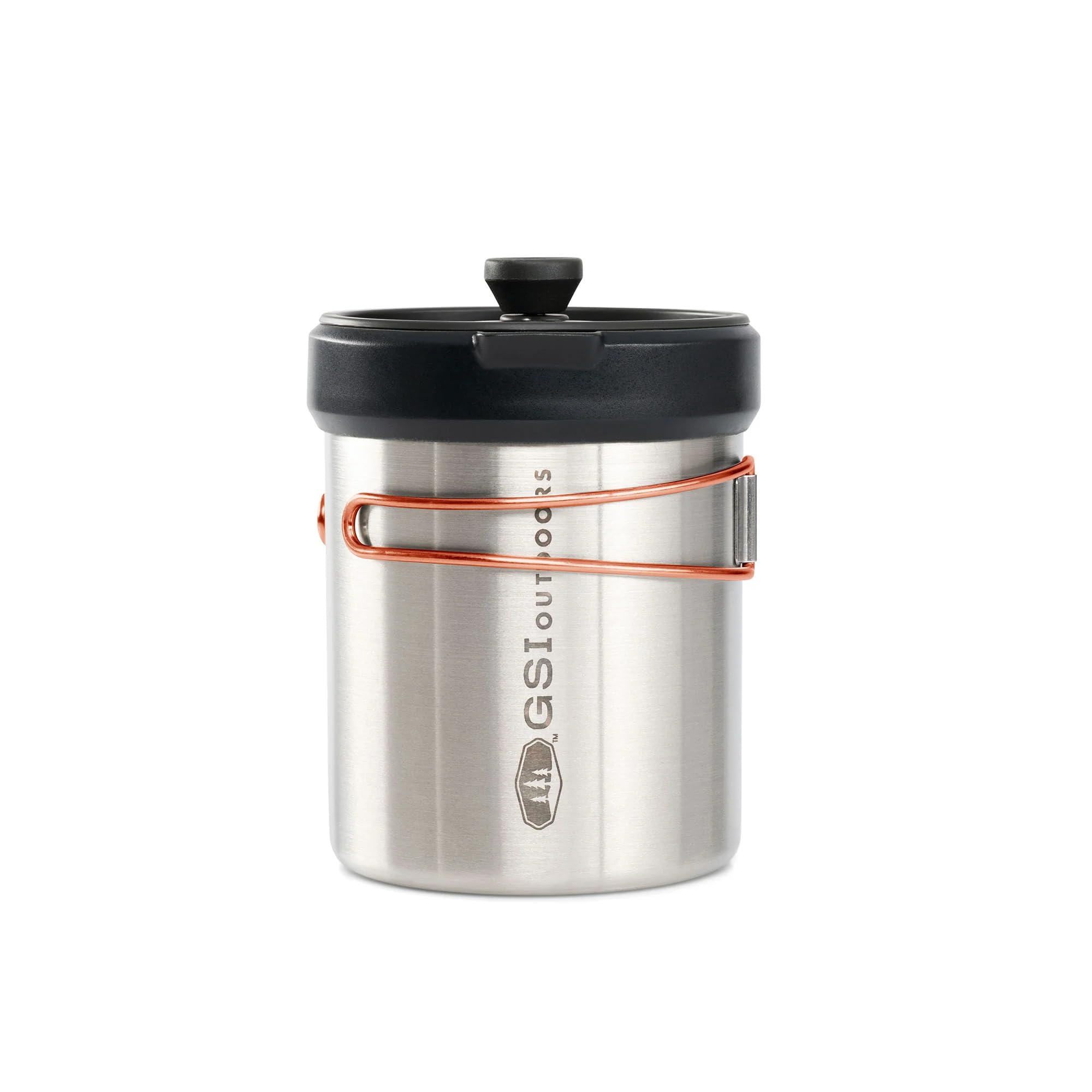 GSI Outdoors Personal Glacier Javapress Stainless Steel Press Mug with Folding Handles and Pour-Through Lid – Brews 22 fl. oz.