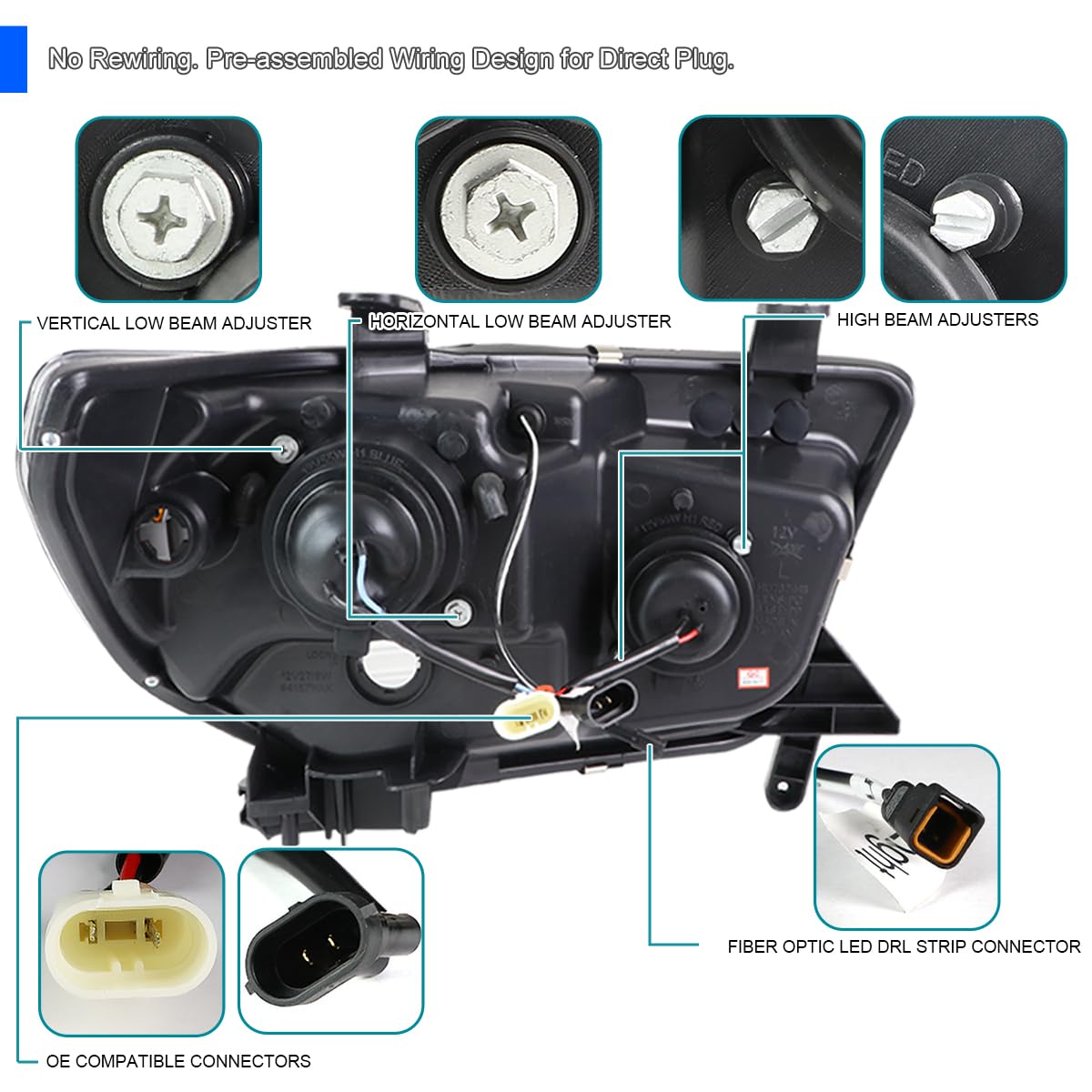 Chrome Projector Headlights SPEC-D TUNING w/LED Sequential Signal Compatible with 2007-2013 Toyota Tundra, 2008-2017 Toyota Sequoia, Left + Right Pair Headlamps Assembly