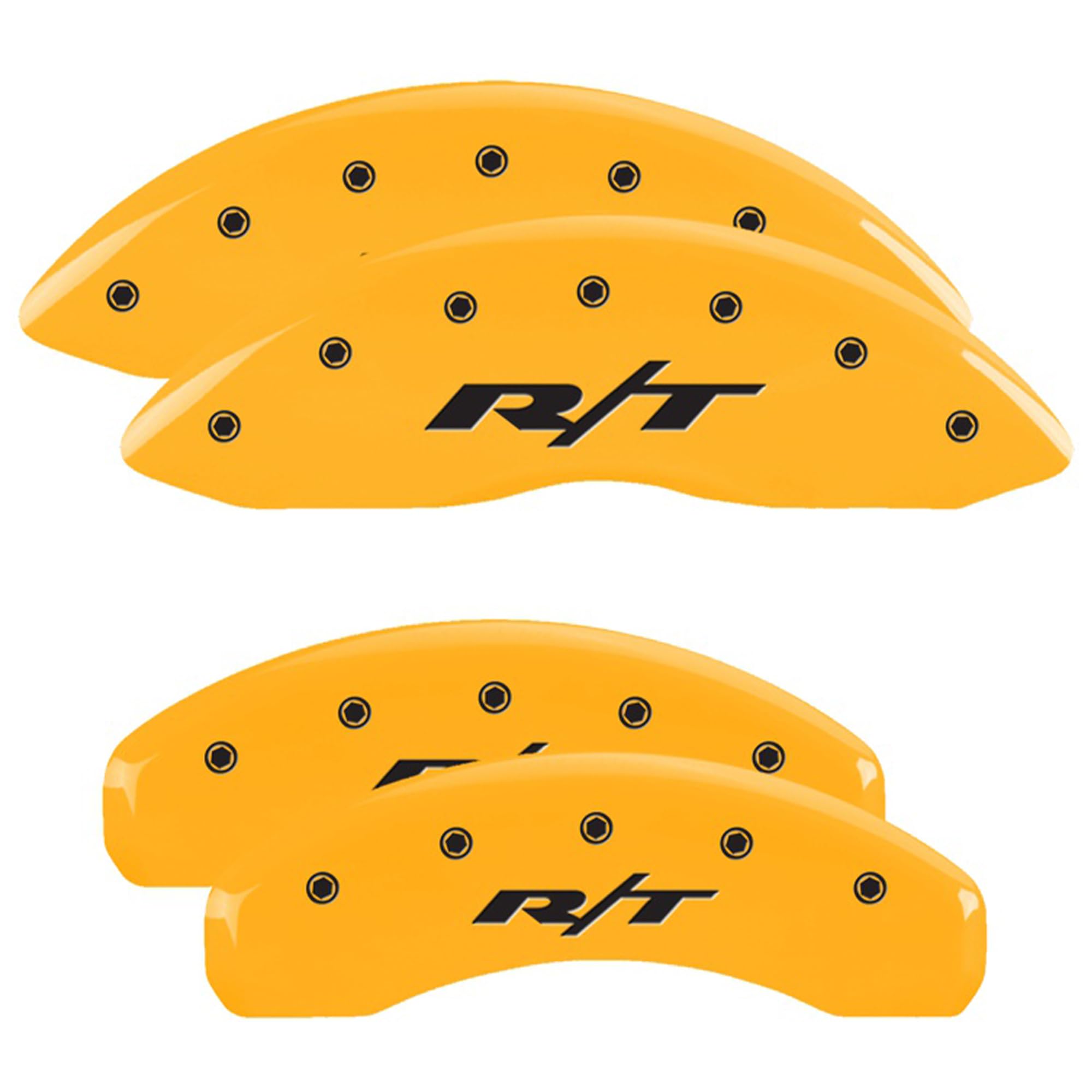 MGP Brake Caliper Covers for Dodge Durango 2011-2025 (Requires 17" Wheels or Larger) Yellow Powder-Coated Finish, Engraved Black RT1-Truck Logo, Aluminum Front and Rear Caliper Covers (Set of 4)