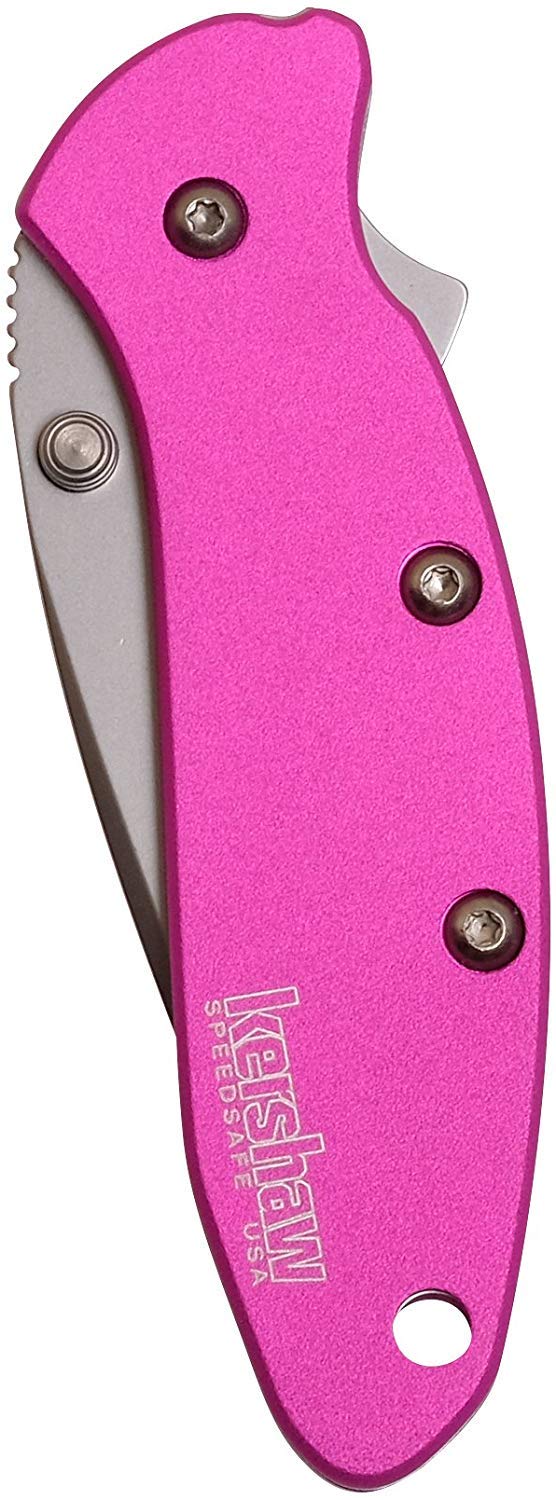 Kershaw Pink Chive Pocket Knife, 1.9" 420HC Steel Blade, 410 Stainless Steel Handle, Assisted Opening with Flipper, Small EDC