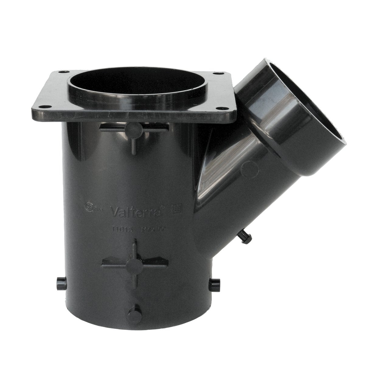 Valterra T1015 Wye Reducing Flanged Valve Fitting - 3" Bayonet x 3" Stationary Flange x 2" Hub , Black