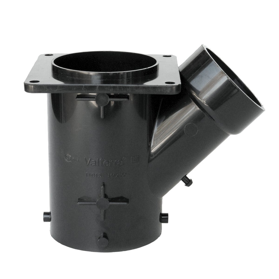 Valterra T1015 Wye Reducing Flanged Valve Fitting - 3" Bayonet x 3" Stationary Flange x 2" Hub , Black