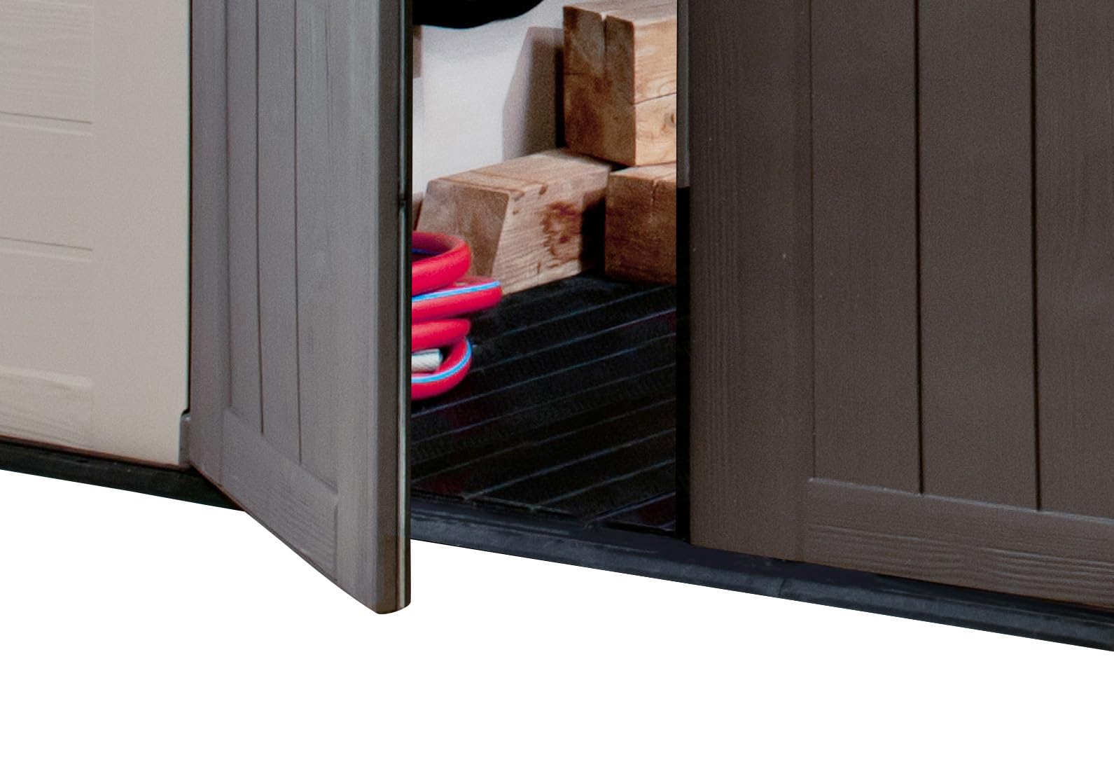 Keter Large Factor (8x6 ft) Resin Outdoor Storage Shed for Patio Furniture, Lawn Mower, Garden Accessories Yard Tools, and Pool Toys, Taupe