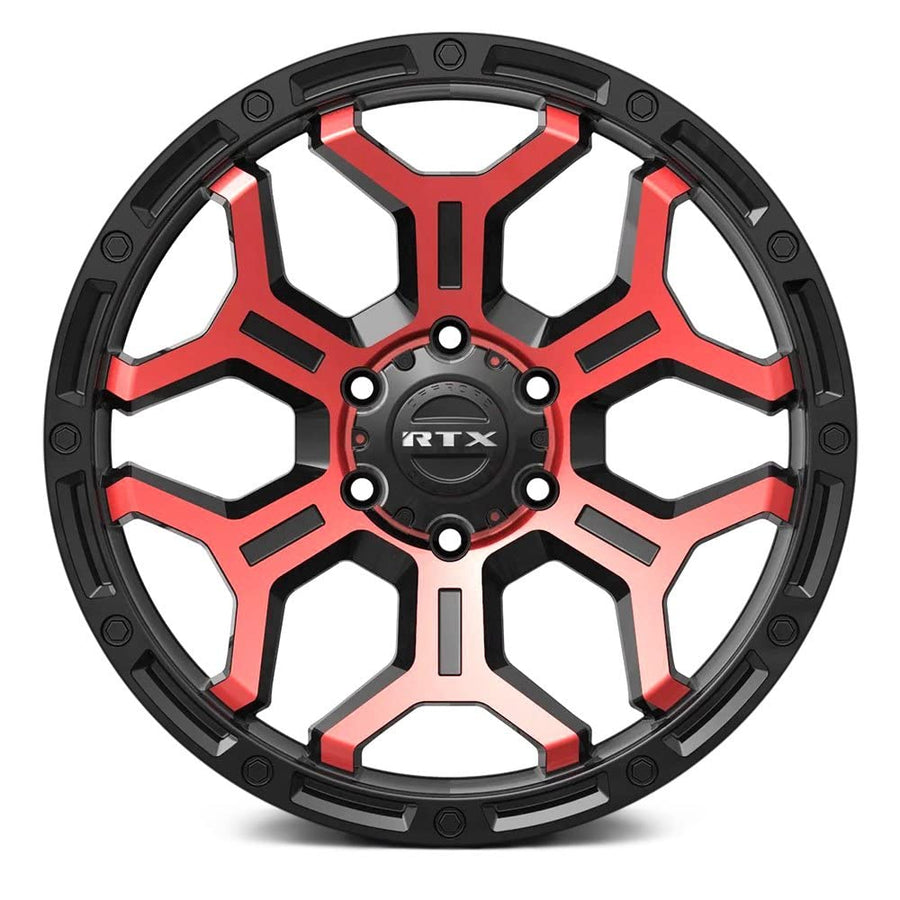 Custom RTX GOLIATH Wheel - 18x9, 0 Offset, 6x135 Bolt Pattern, 87.1mm Hub - Gloss Black with Machined Red Spokes Rim