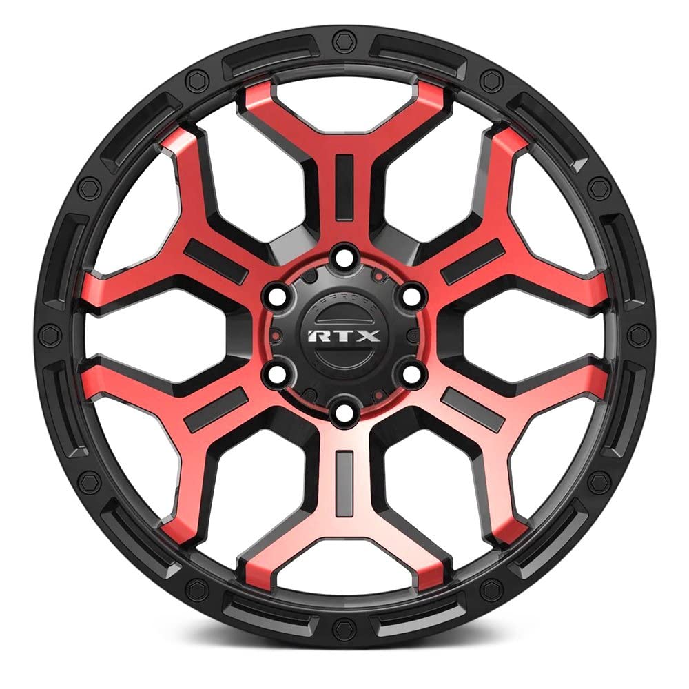 Custom RTX GOLIATH Wheel - 18x9, 0 Offset, 6x139.7 Bolt Pattern, 106.1mm Hub - Gloss Black with Machined Red Spokes Rim