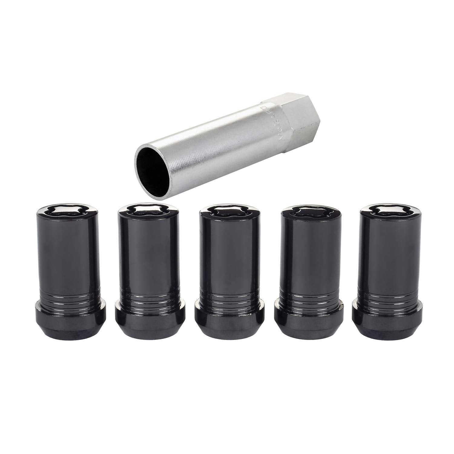 McGard Premium Wheel Lock, 14 mm x 1.50 Thread, Closed End, Cone Seat, Key Included, Black Chrome, Set of 5 (25515BK)