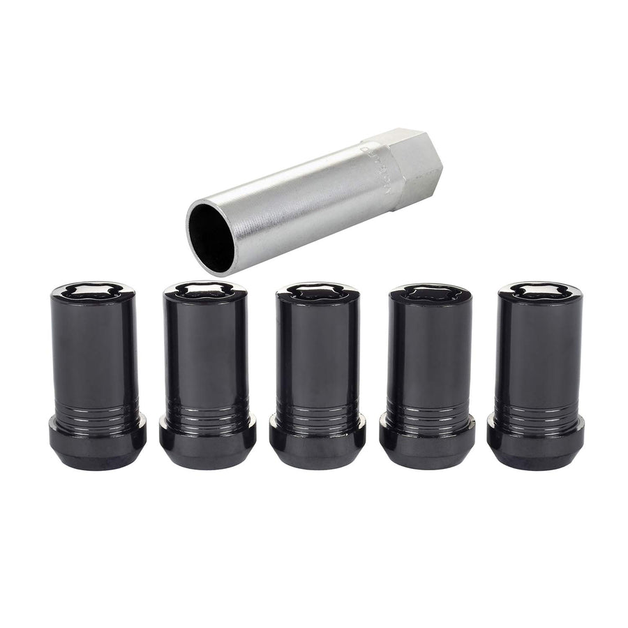 McGard Premium Wheel Lock, 14 mm x 1.50 Thread, Closed End, Cone Seat, Key Included, Black Chrome, Set of 5 (25515BK)
