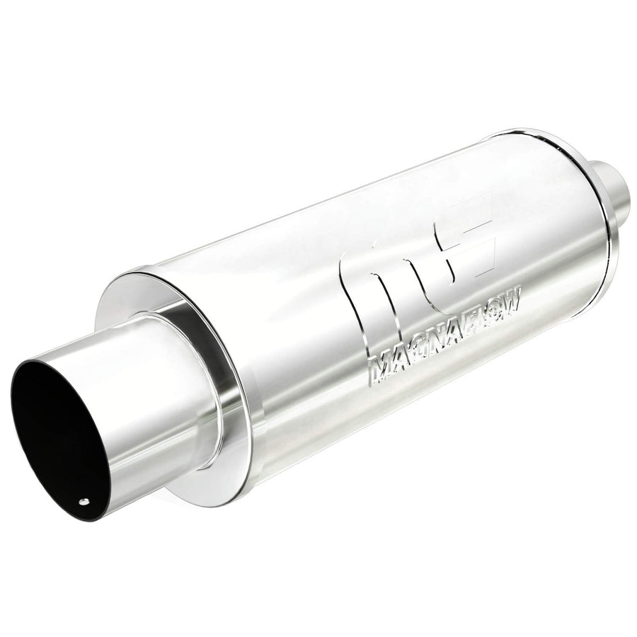 Performance MagnaFlow Exhaust Muffler 14822: 2.25"/4" Inlet/Outlet, 6x6x14" Round, Stainless Steel, Brushed Finish