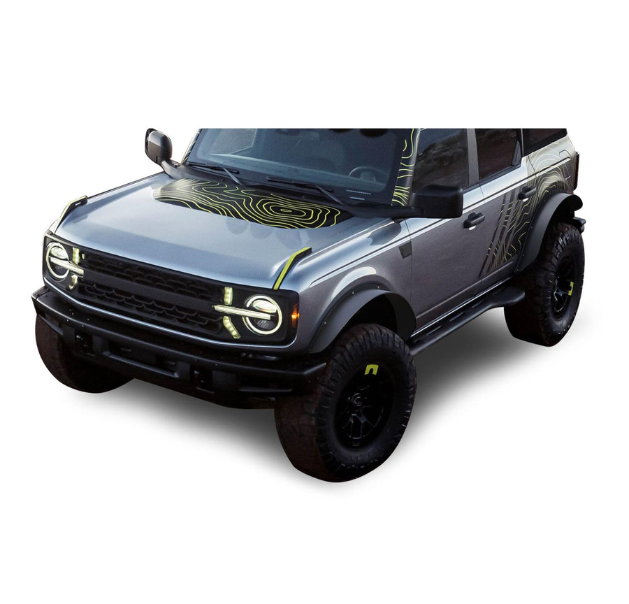 Front & Rear Black Horse FENDER FLARES Sheet Metal Plate Black Compatible with 2021-2024 Ford Bronco(Excl. Heritage Edition, Heritage Limited Edition, Everglades, and Raptor)-FF-FBFR21