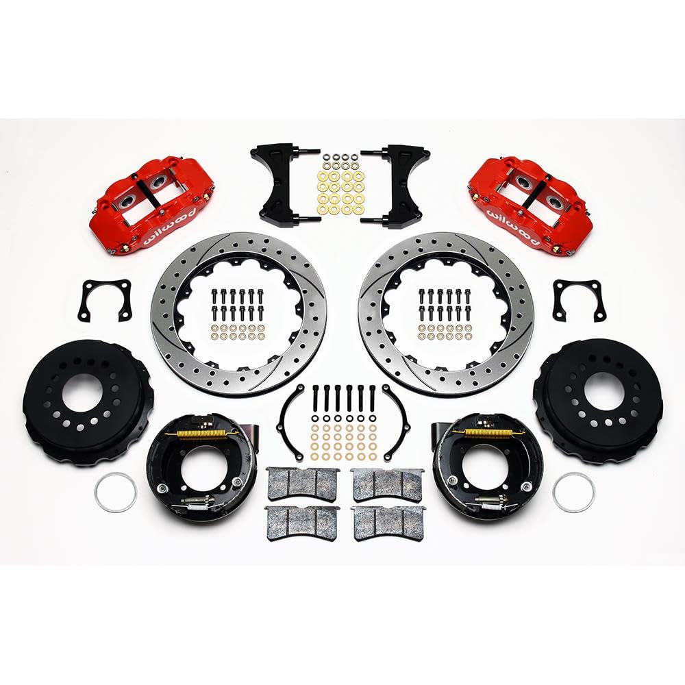 140-9215-DR WILWOOD FNSL4R Rear P-Brk Kit,12.88", Drilled, Red Chevy 12 Bolt-Spec 3.15" Brng