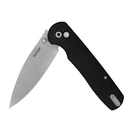 Kershaw Folding Remnant Pocket Knife, 3.25 inch D2 Stonewashed Steel Blade, Black Micarta Handle, Spear Point Shape, Button Lock Locking Mechanism, Pocketclip