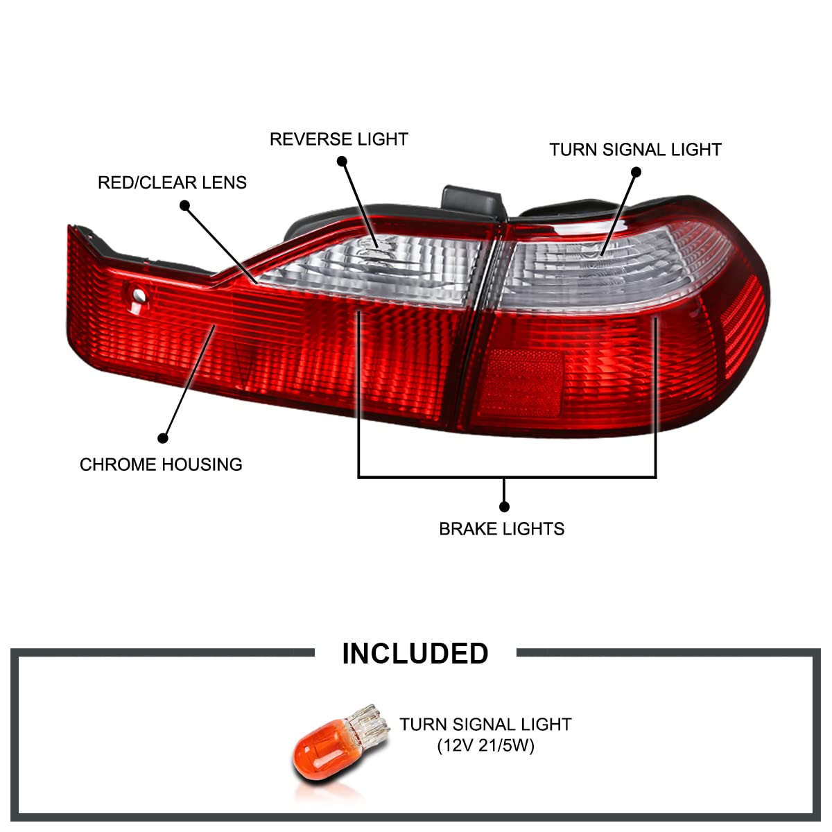 Red Tail Lights SPEC-D TUNING Compatible with 1998-2000 Honda Accord 4-Door Sedan, Left + Right Pair Assembly