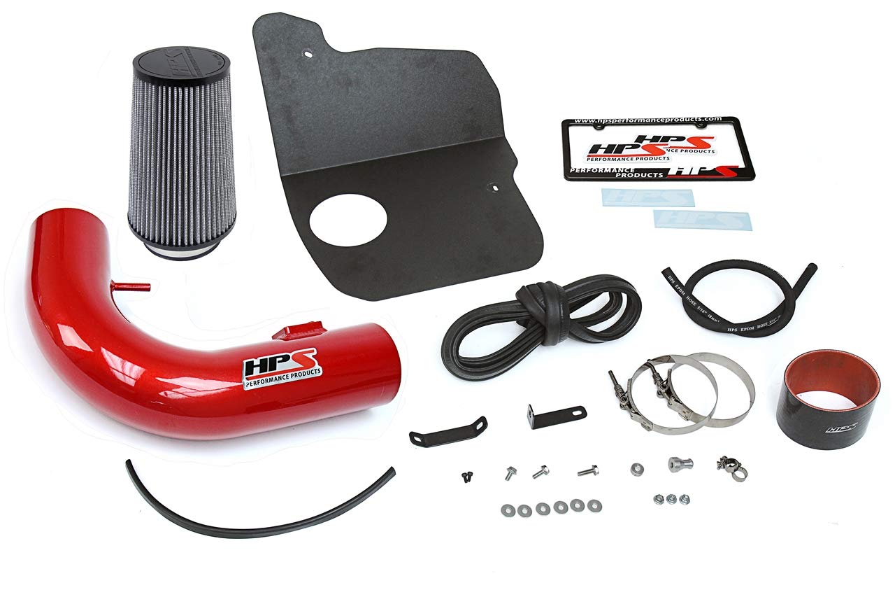 HPS Red Performance Shortram Air Intake Kit + Heat Shield Cool Ram Compatible for 2010-2015 Chevy Camaro SS 6.2L V8, 827-607R