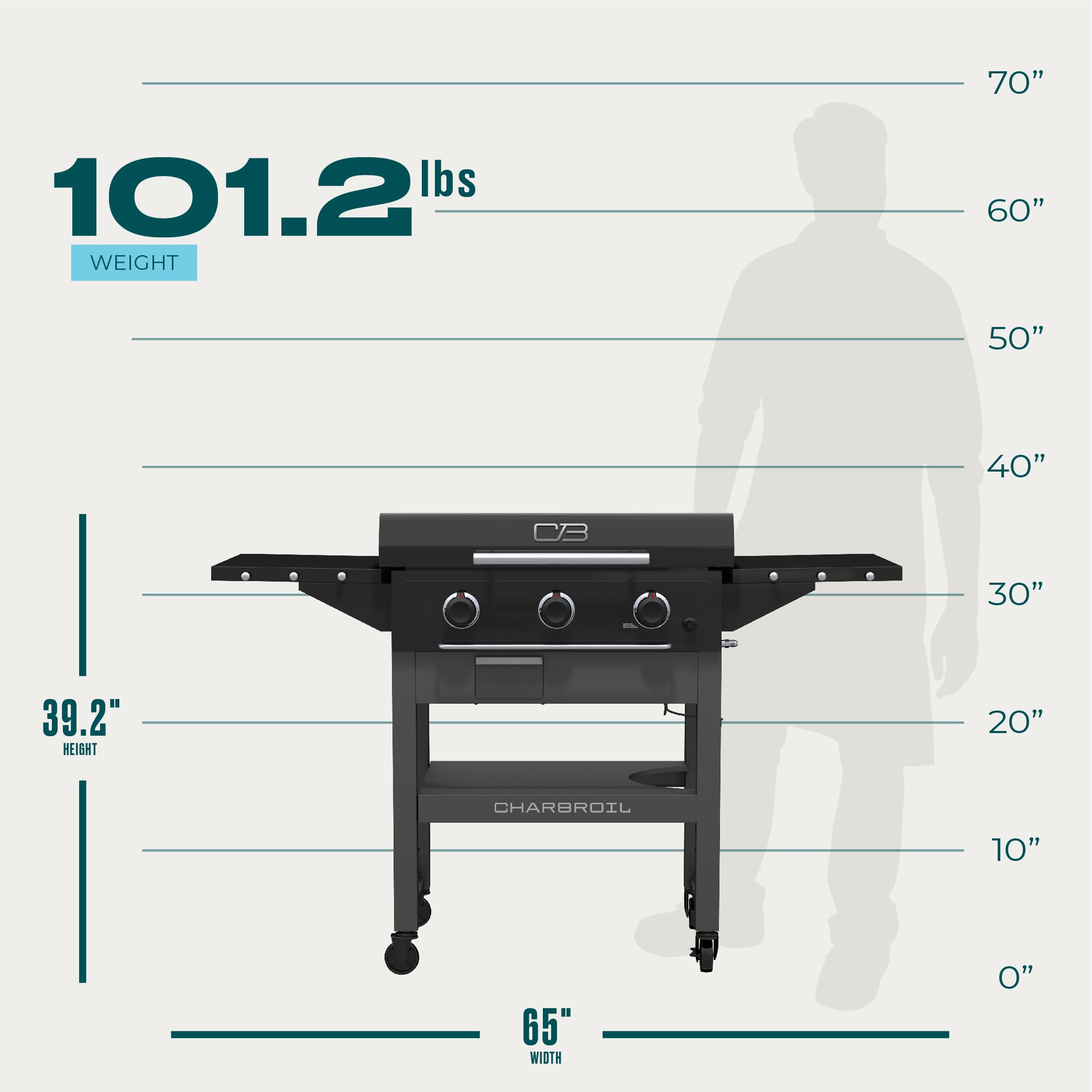 28" Charbroil XL Performance Series Propane Gas Griddle with Cart 3 Burner Flat Top Grill, Black - 463258924
