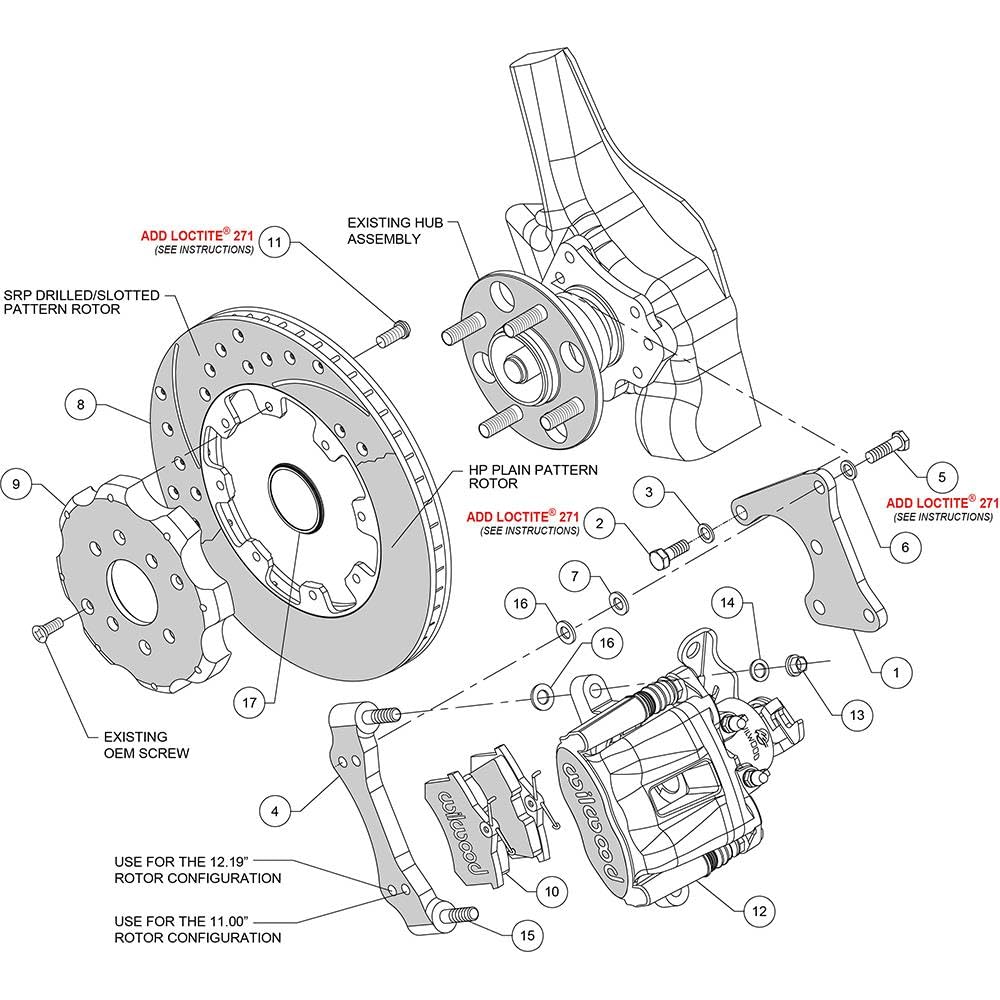 Rear CPB Kit, 12.19", Drilled, Red