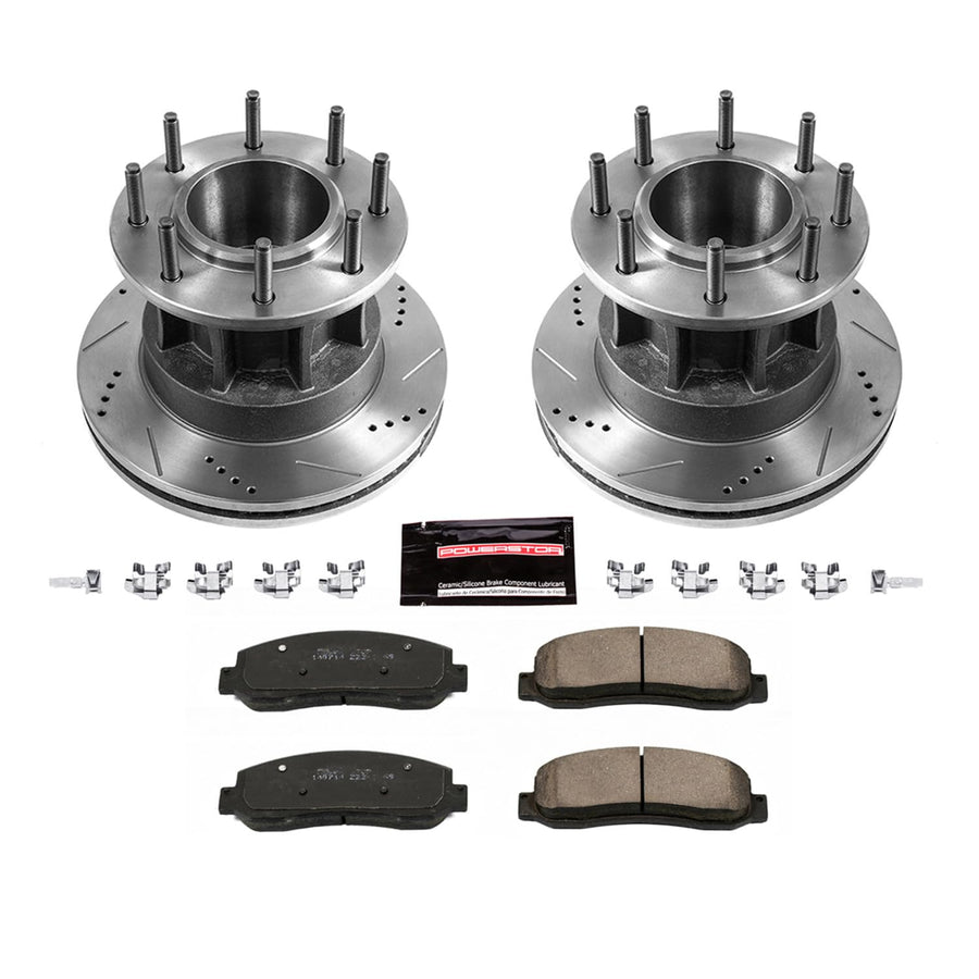 Power Stop K4597 Z23 Front Carbon Fiber Brake Pads with Drilled & Slotted Brake Rotors Kit For Ford F-350 Super Duty 2005-2007 [Model Specific]