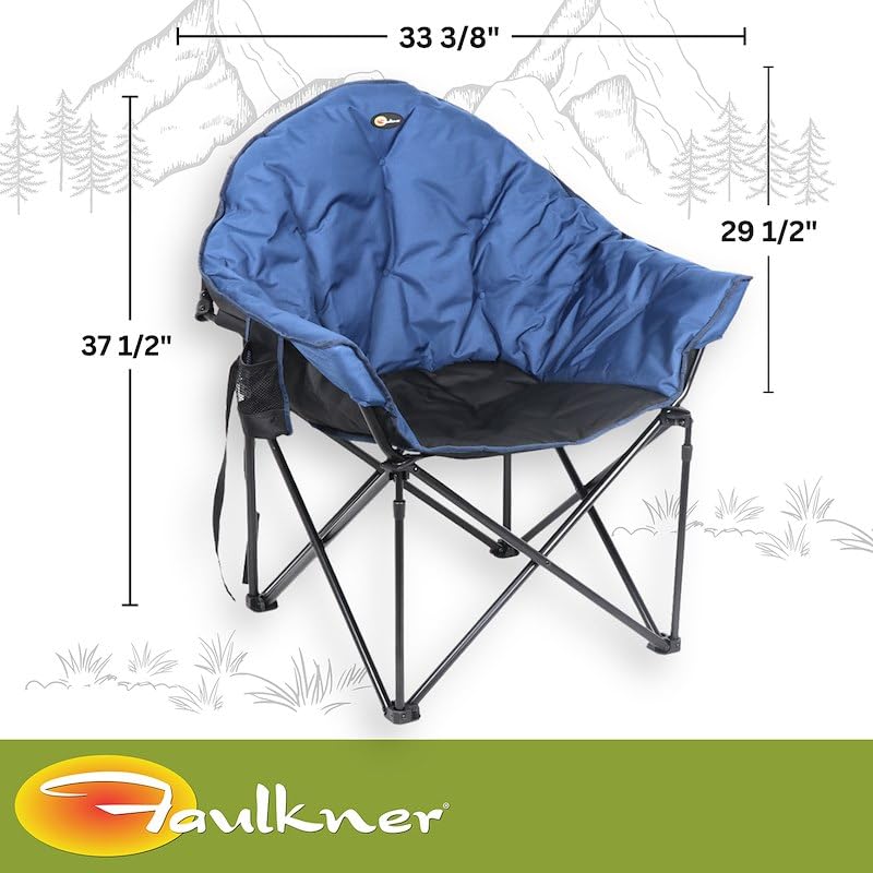 Big Dog Faulkner Bucket Chair Foldable Camping Chair Blue with Padded Seat and Backrest 3/4 Inch Steel Frame Carry Bag with Shoulder Strap 300 lb Capacity