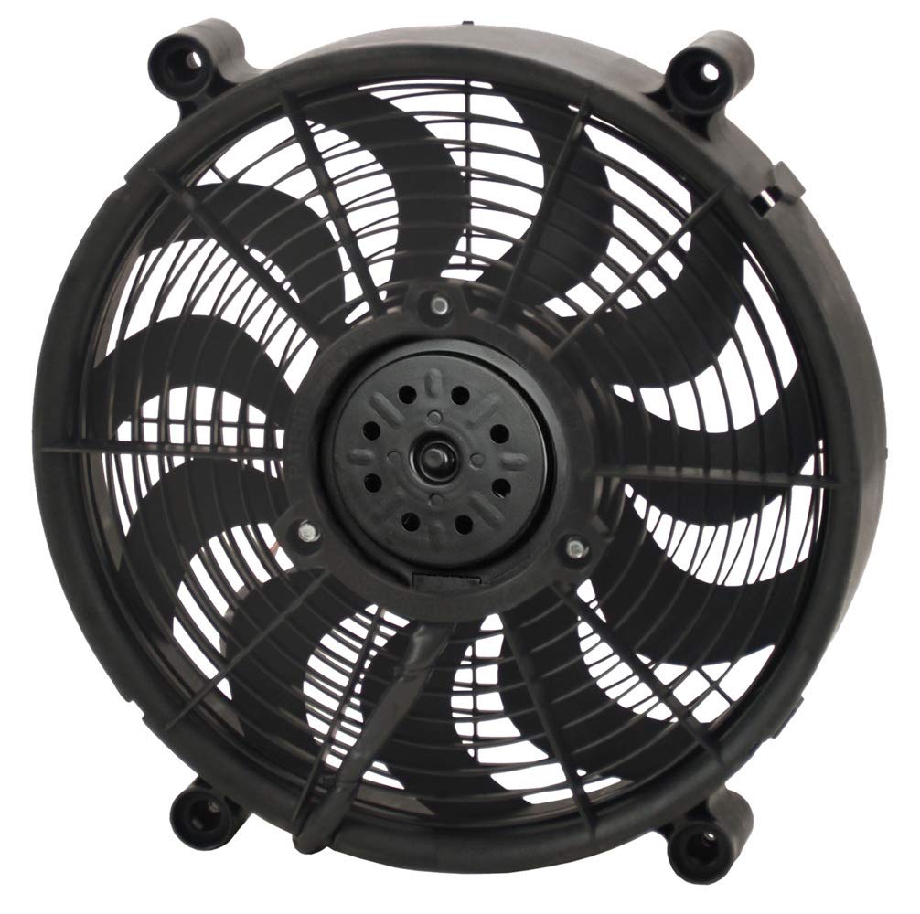 DERALE 14 in Electric Cooling Fan, Push/Pull, 2100 CFM, 12V, Curve Blade, 14.5 x 14.5 in, 2.625 in Thick, Plastic, Each