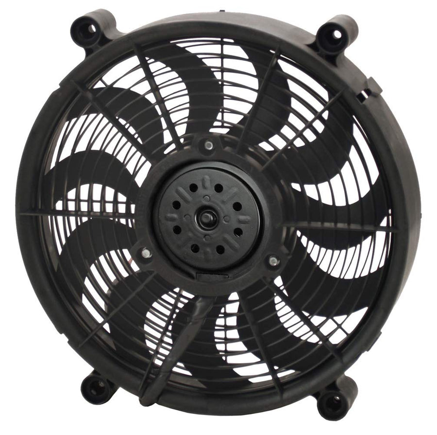 DERALE 14 in Electric Cooling Fan, Push/Pull, 2100 CFM, 12V, Curve Blade, 14.5 x 14.5 in, 2.625 in Thick, Plastic, Each