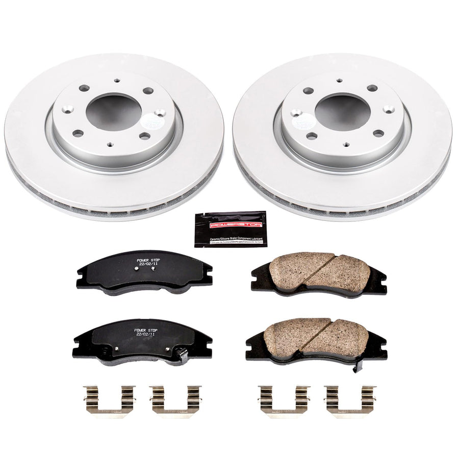 Power Stop Coated Brake Rotor CRK5903 & Ceramic Brake Pads- front For Kia Spectra 2004-2009, Kia Spectra5 2005-2009 [Model Specific]