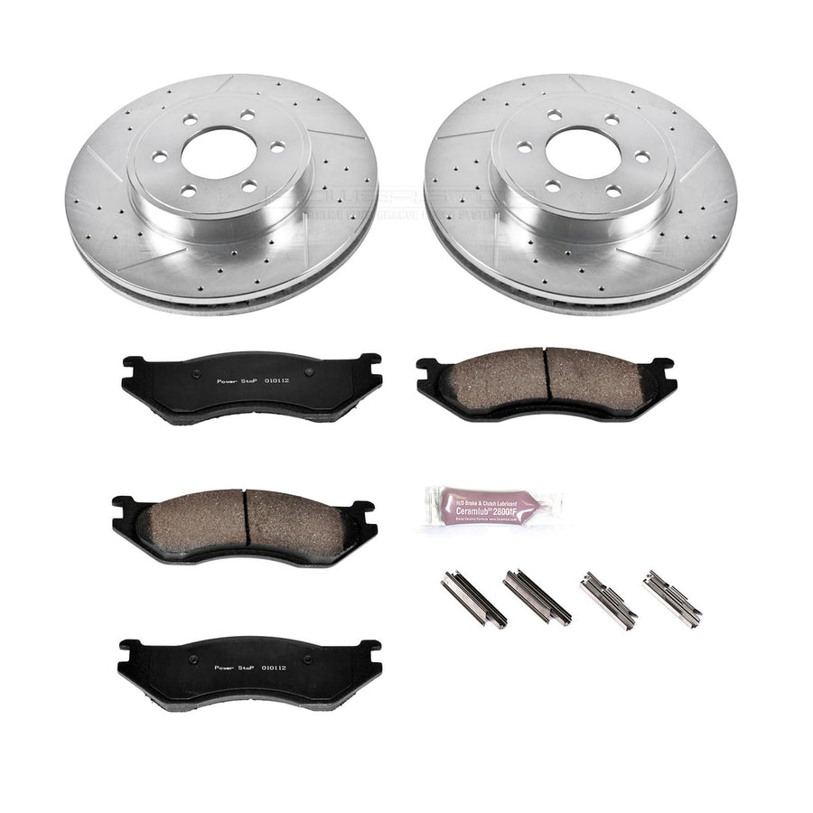 Z23 Power Stop K2178 Brake Pads with Drilled & Slotted Brake Rotors Kit For Dodge Durango 2003 [Model Specific]