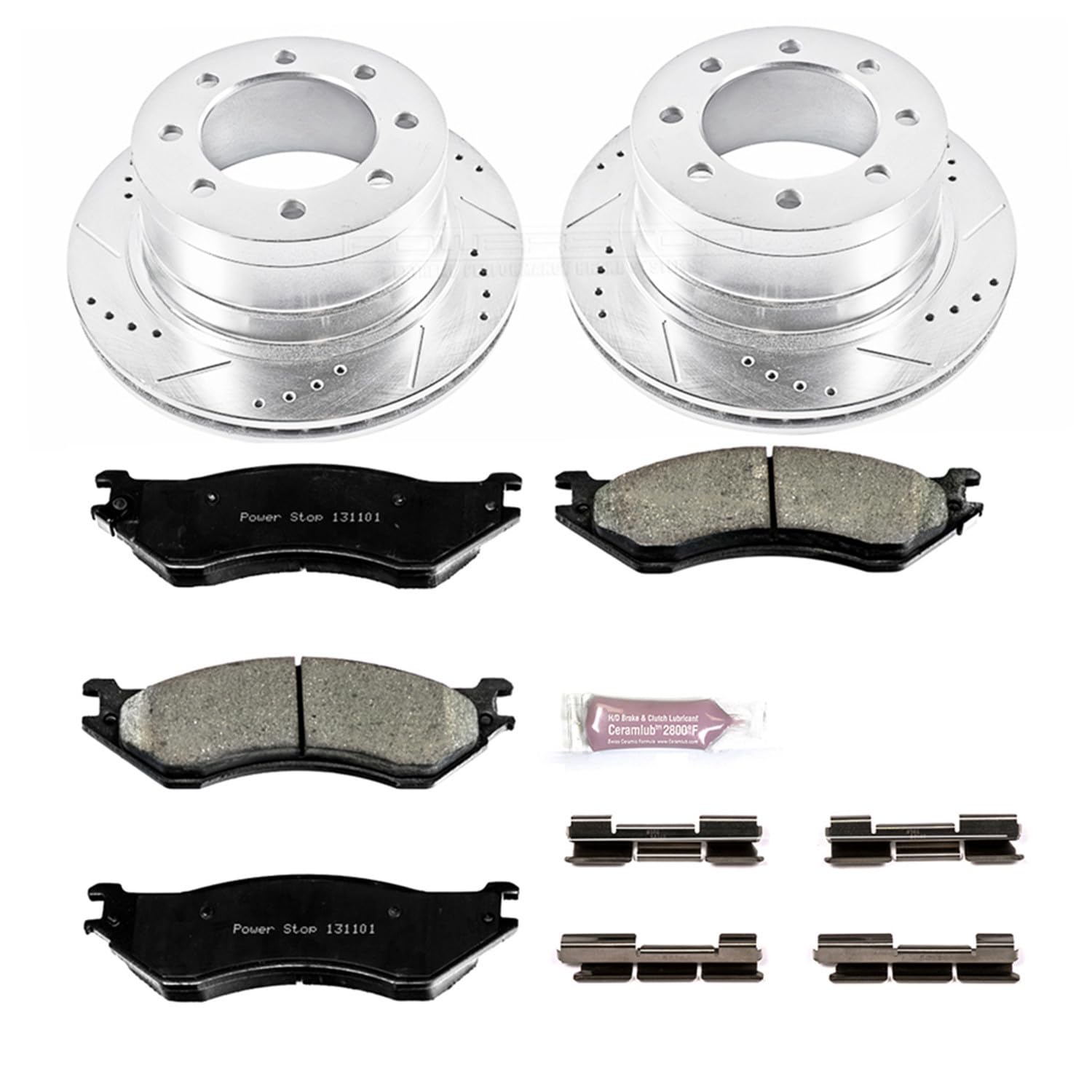 Power Stop K5490 Z23 Carbon Fiber Brake Pads Rear with Drilled and Slotted Brake Rotors Kit For 2006-2008 Dodge Ram 1500 | 2003-2008 Dodge Ram 2500 3500 Pickup