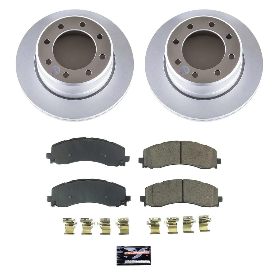 Power Stop Z17 Rear Coated Rotor Kit-Coated Brake Rotors, Ceramic Brake Pads For Ram 2500 2019-2022 [Model Specific]