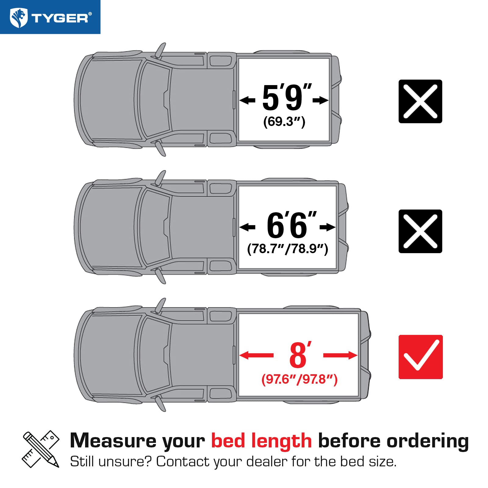 Tyger Auto T3 Soft Tri-Fold Tonneau Cover Truck Bed Compatible with 2007-2013 Chevy Silverado / GMC Sierra 1500; 2007-2014 2500 HD 3500 HD | Fleetside 8' Bed (97") | TG-BC3C1005 , Black